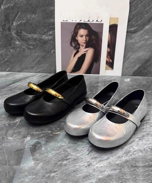 Beautiful Leather Black Shoes Comfy Faux Flat Splicing