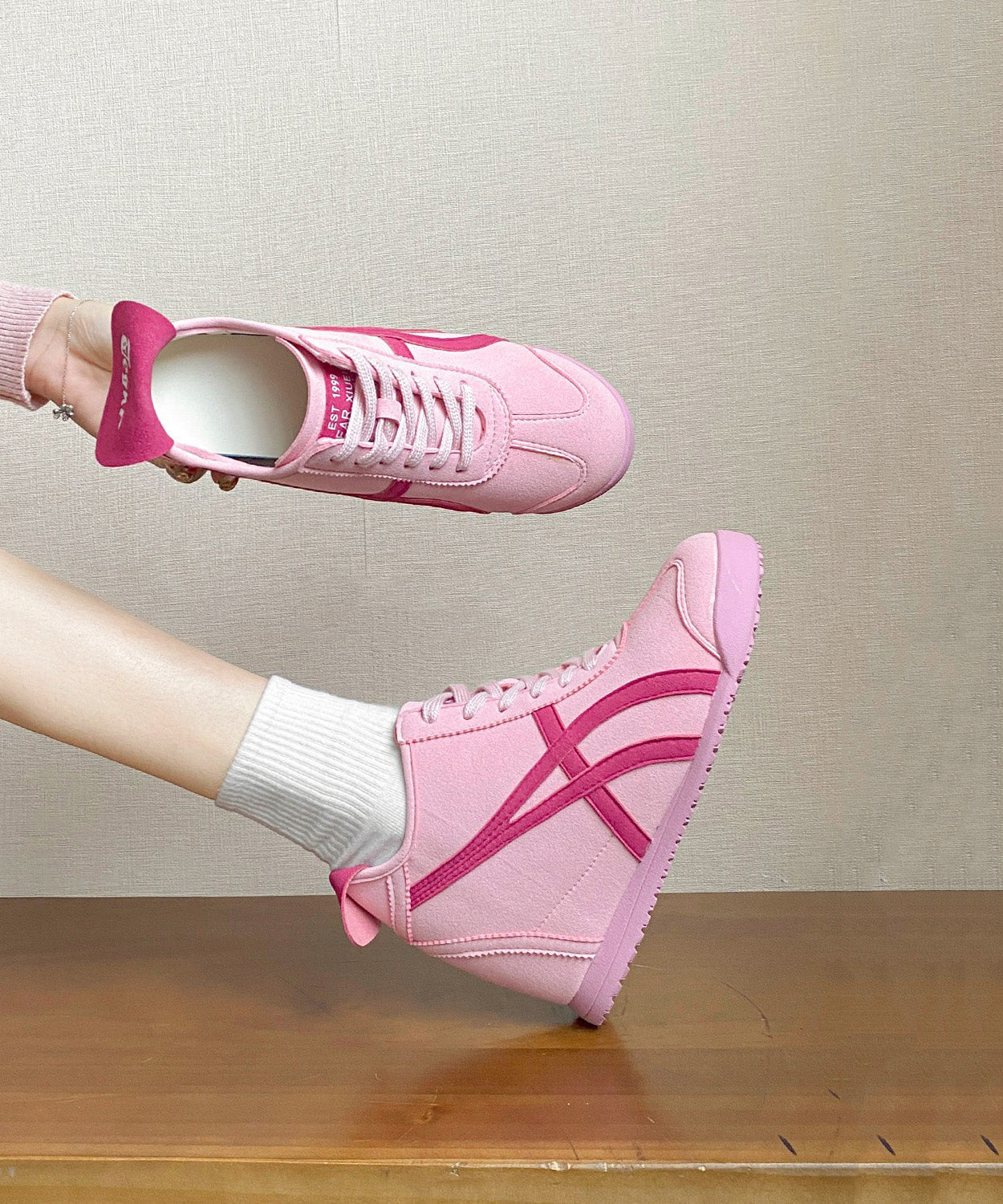 Spleißen Hohe Keilabsätze Leder Kunstleder Schuhe Schöne Rosa