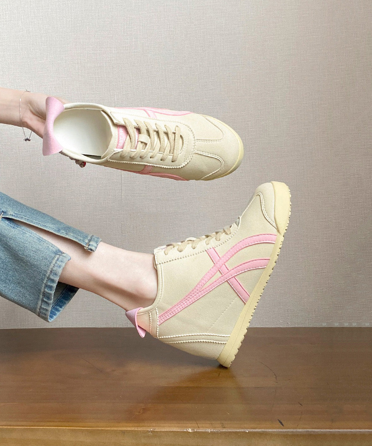 Spleißen Hohe Keilabsätze Leder Kunstleder Schuhe Schöne Rosa