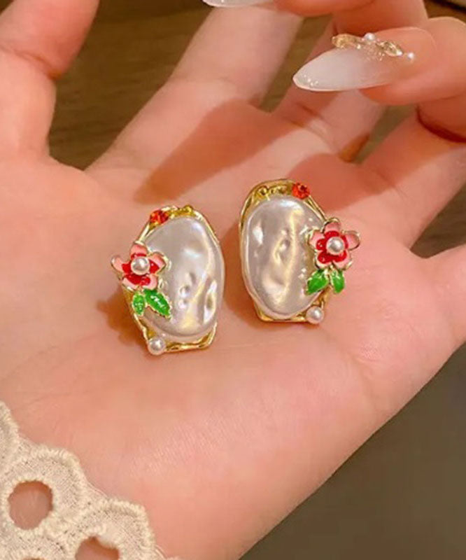 Stud Beautiful Earrings White Pearl Alloy Copper Asymmetrical