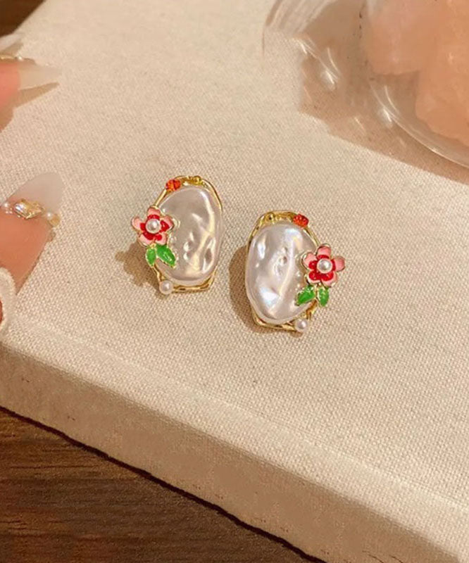 Stud Beautiful Earrings White Pearl Alloy Copper Asymmetrical