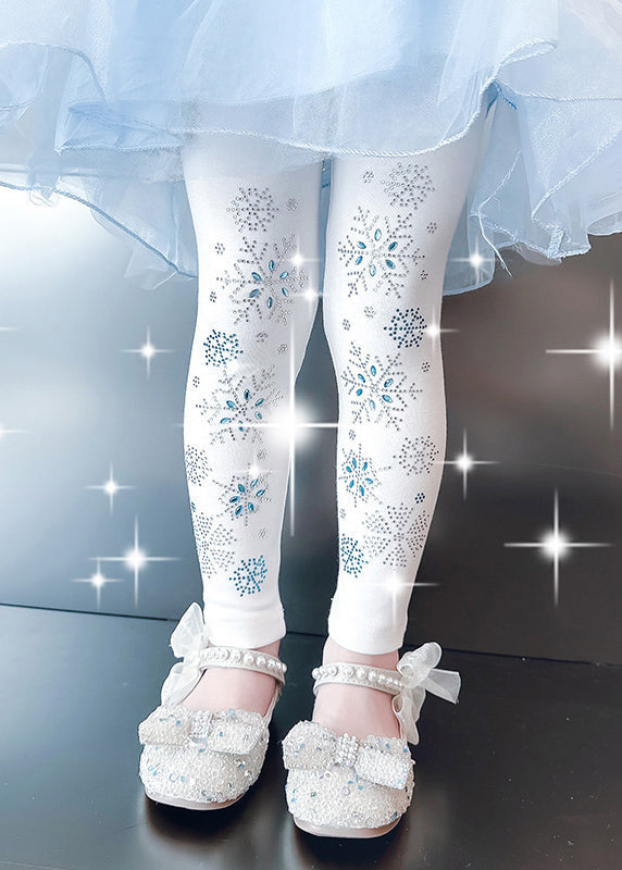 Magnifiques collants blancs à paillettes et perles pour filles TV021