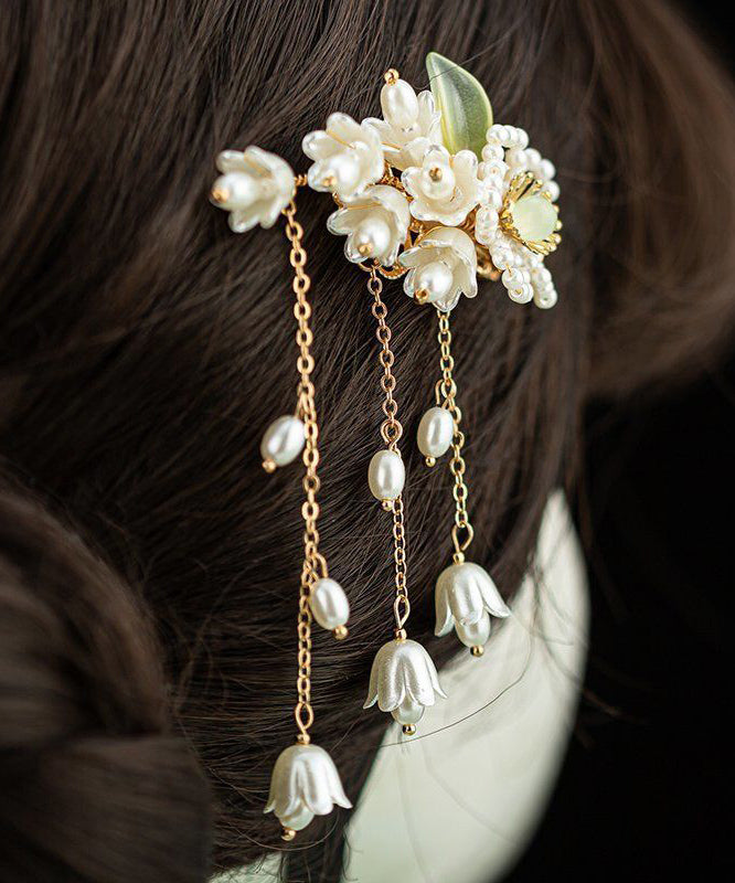 Magnifique épingle à cheveux à pompon en résine émaillée colorée blanche AB1064