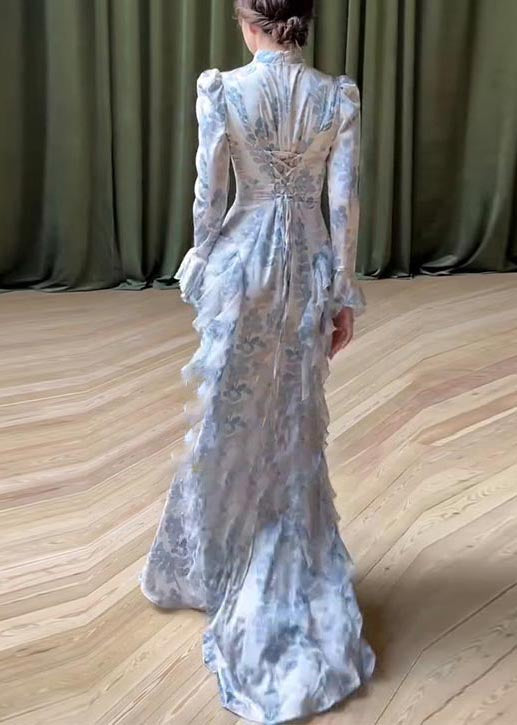 Rüschen Schöne Print Lange Weiße Kleider Chiffon Frühling