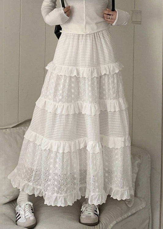 Beautiful White Ruffled Hollow Out Cotton Skirts Summer GH1091