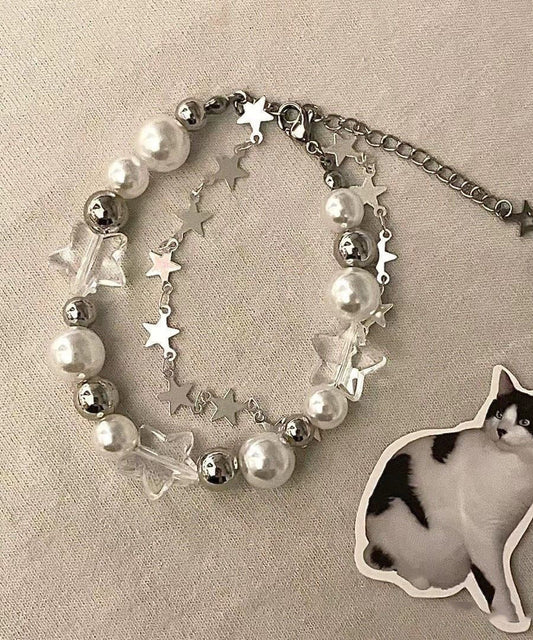 Stainless Steel Pearl Double-Layer Beautiful Charm Star White