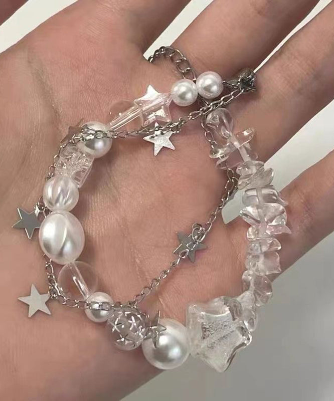 Stainless Steel Pearl Double-Layer Beautiful Charm Star White