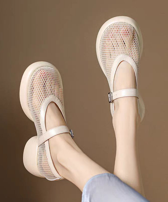 Sangle en cuir de vache respirant avec boucle en maille beige et épissure