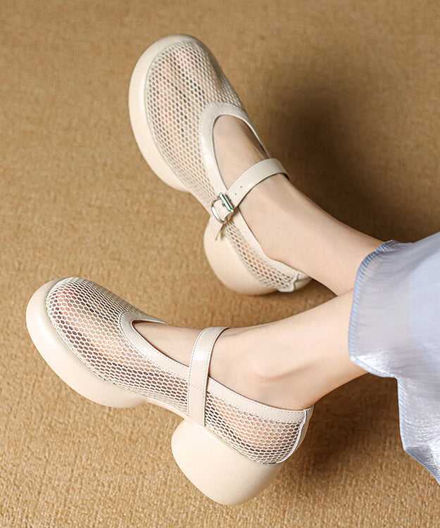 Sangle en cuir de vache respirant avec boucle en maille beige et épissure