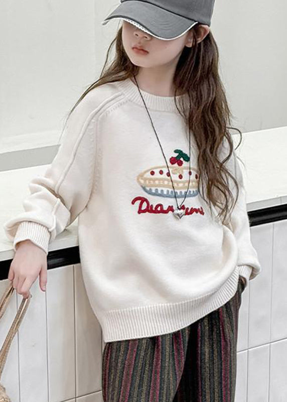 Beige Patchwork Warm Fleece Cotton Knit Girls Sweaters Spring TP031