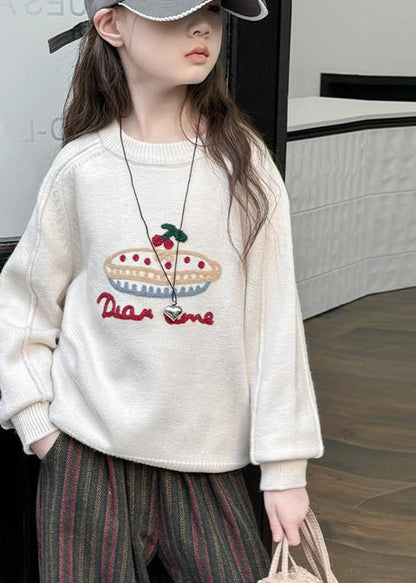 Beige Patchwork Warm Fleece Cotton Knit Girls Sweaters Spring TP031