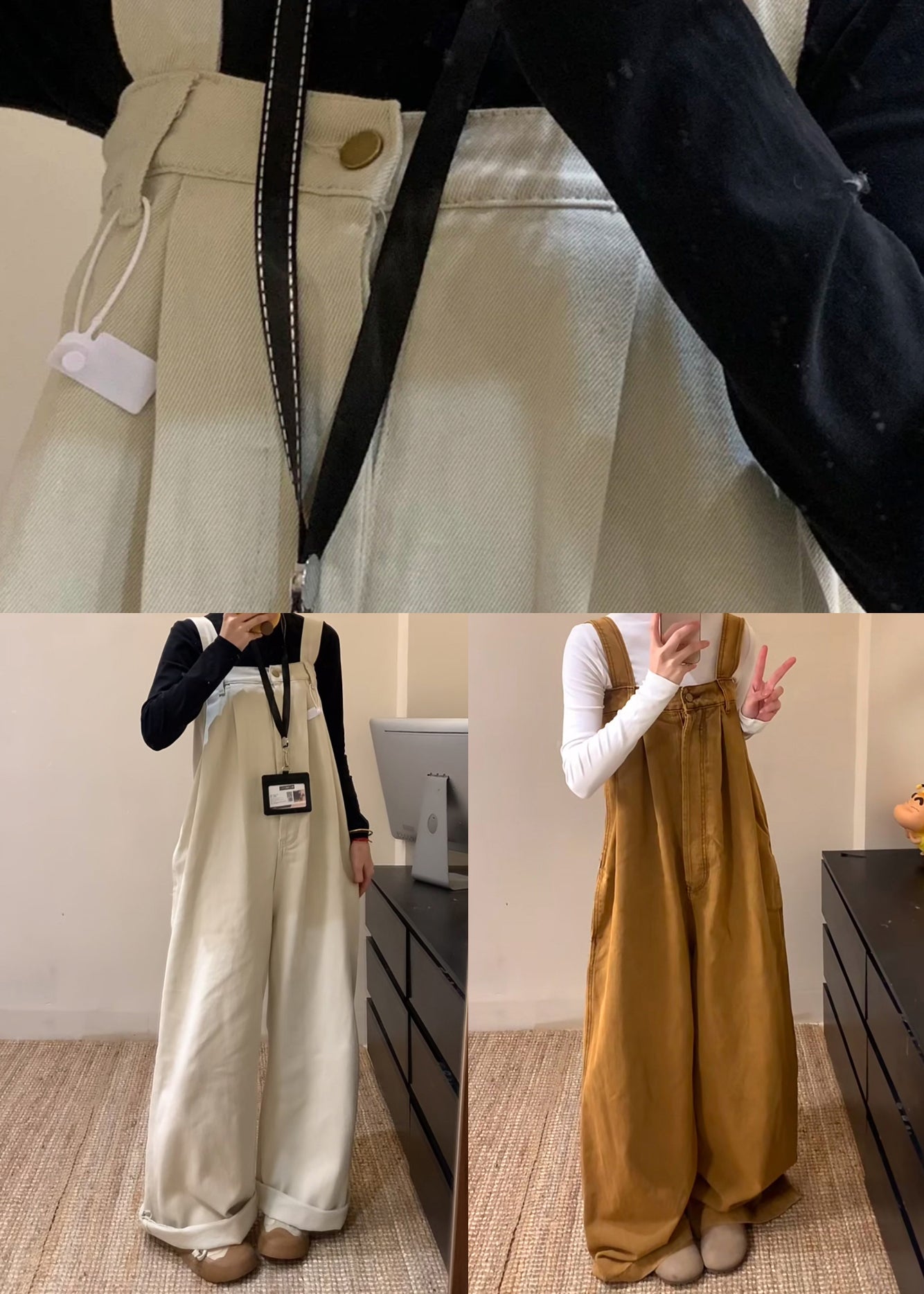 Waist Jumpsuit Solid Wide Denim Summer High Beige Leg