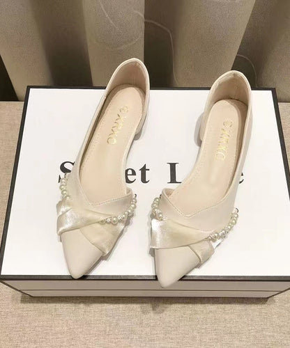 Black Bow Pearl Splicing Boutique Flat Shoes Pointed Toe XC1053