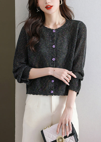 Black Button Cozy Knit Fall Cardigans O Neck QS023