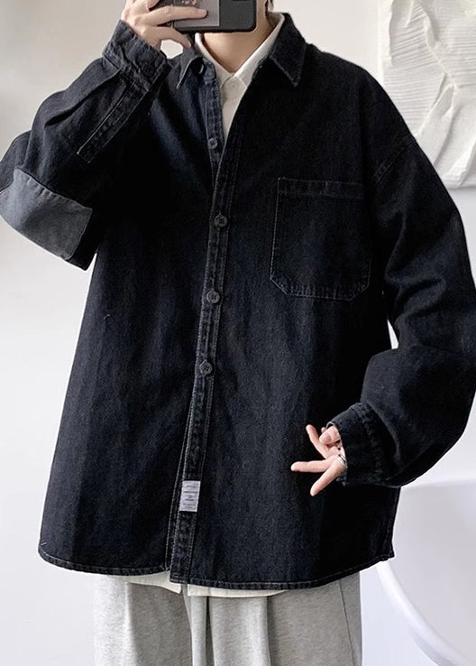 Chemises à boutons et col ample pour homme en denim Peter Black
