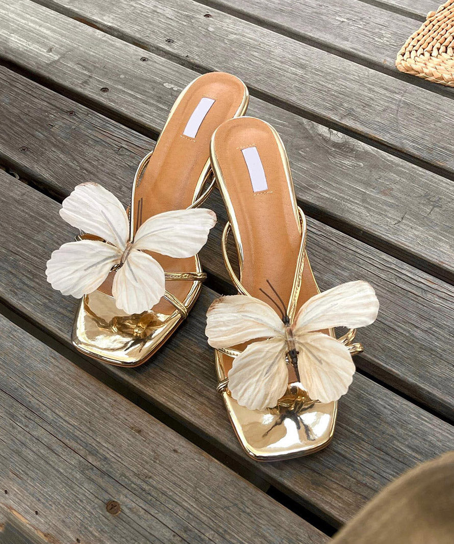 Leder Spleißen Schwarz Stilvolle Slide Sandalen Faux Floral Chunky