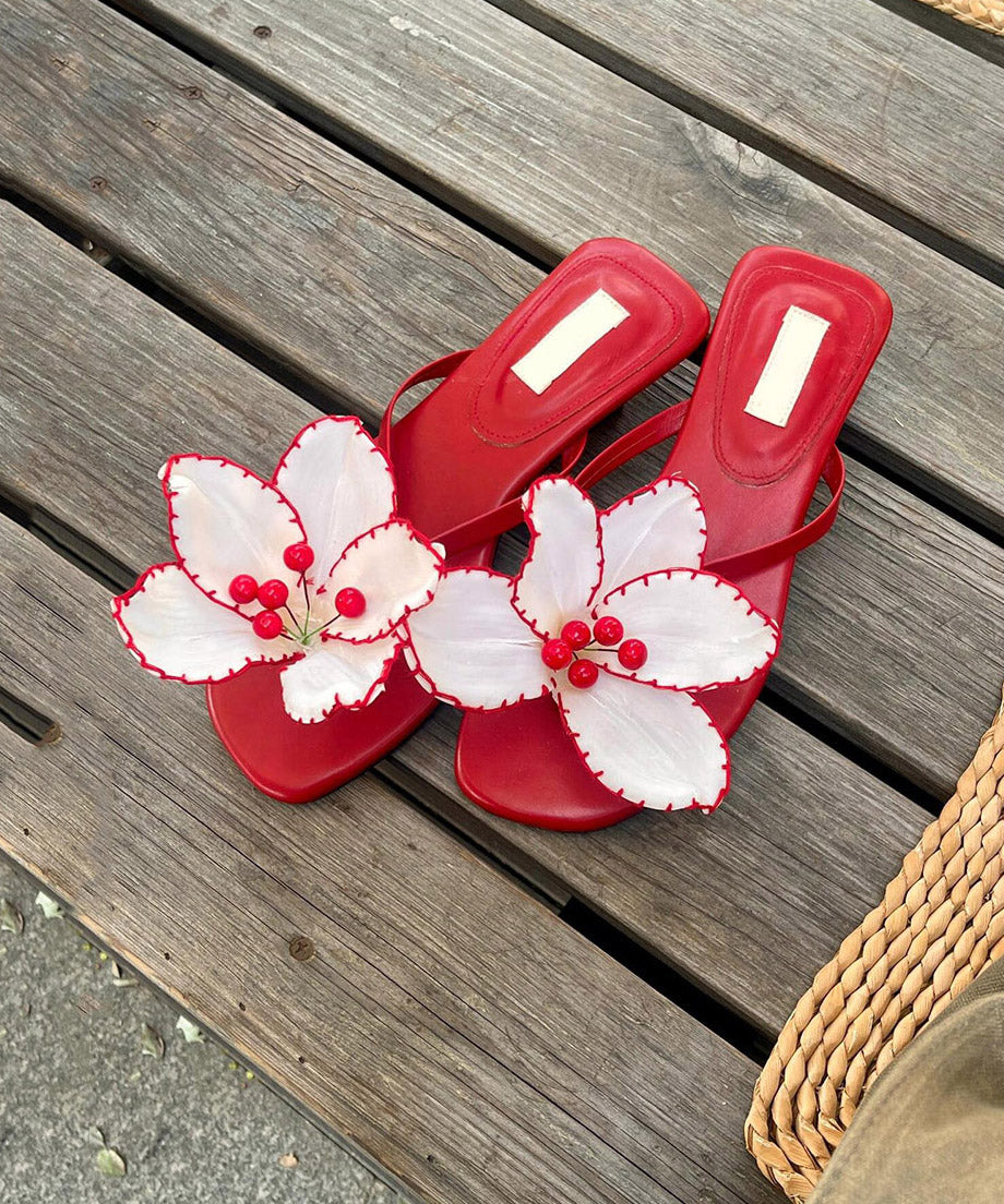 Leder Spleißen Schwarz Stilvolle Slide Sandalen Faux Floral Chunky