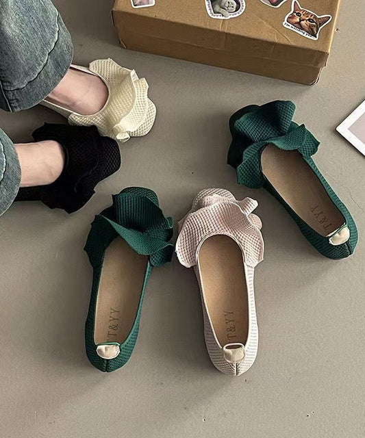 Shoes Splicing Fabric Flat Black Comfy Knit Ruffled