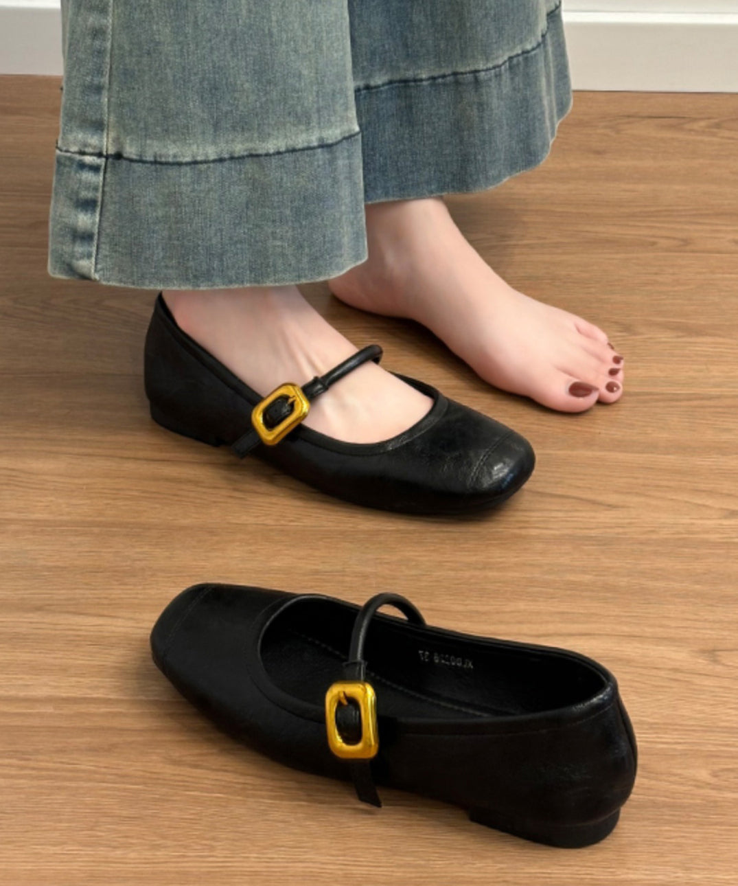 Splicing Black Women For Cowhide Leather Chic Shoes Flat