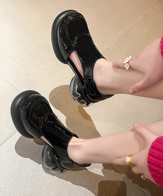 Mocassins chics à plateforme et épissure en cuir de vache noir creux