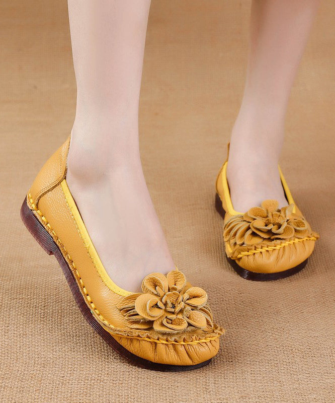 Pour chaussures noires souples et plates en cuir de vachette pour femmes