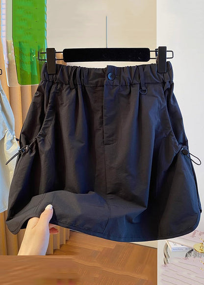 Black Drawstring Pockets Cotton Skirts Elastic Waist QE017