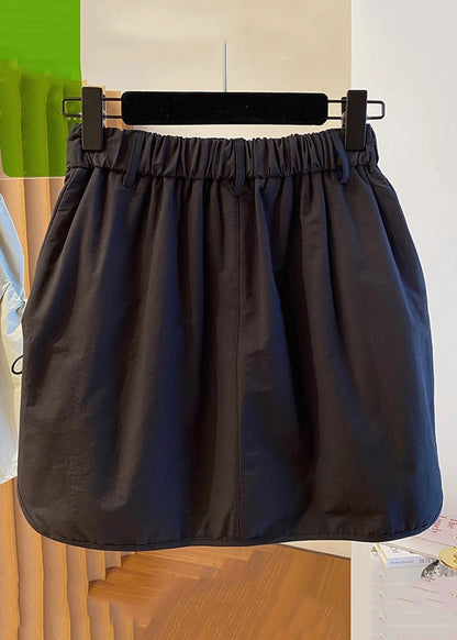 Black Drawstring Pockets Cotton Skirts Elastic Waist QE017