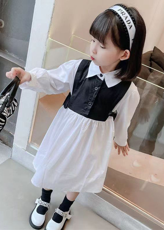 Robe noire en coton à deux pièces pour fille, col Peter Pan, automne XZ091