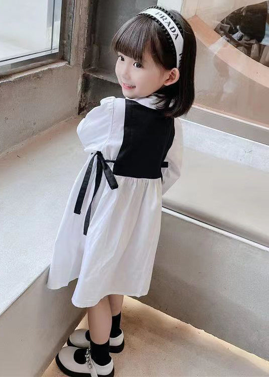 Robe noire en coton à deux pièces pour fille, col Peter Pan, automne XZ091