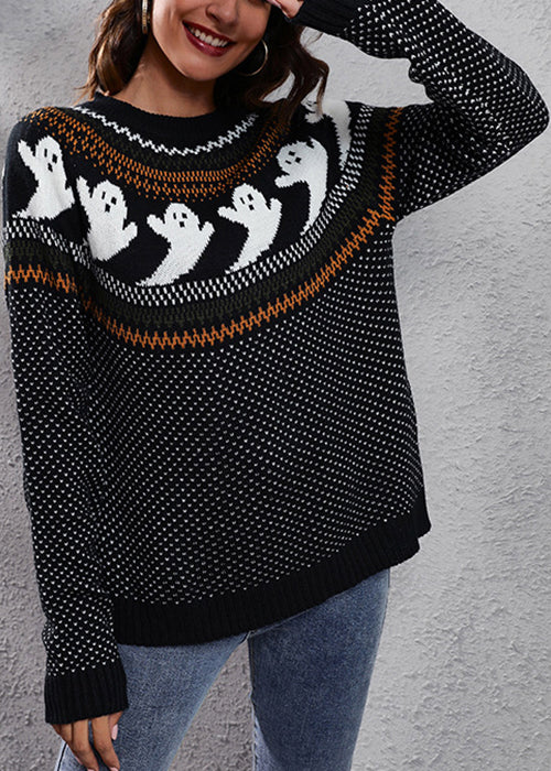 Black Ghost Gemütliche Patchwork Strickpullover O Hals Herbst AE1023