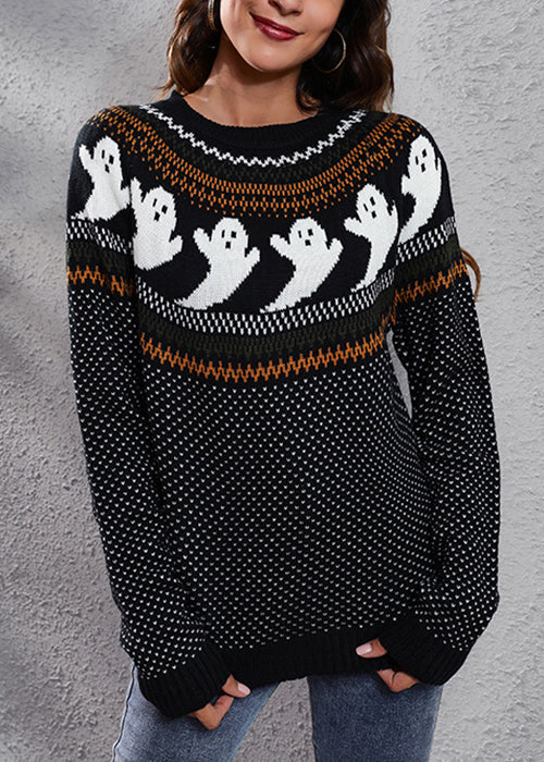 Black Ghost Gemütliche Patchwork Strickpullover O Hals Herbst AE1023