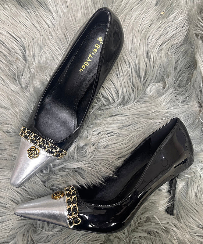 Escarpins à talons aiguilles chics noirs en peau de mouton avec épissure et paillettes