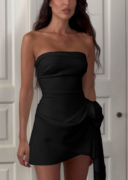 Summer High Dresses Cold Black Shoulder Waist Solid