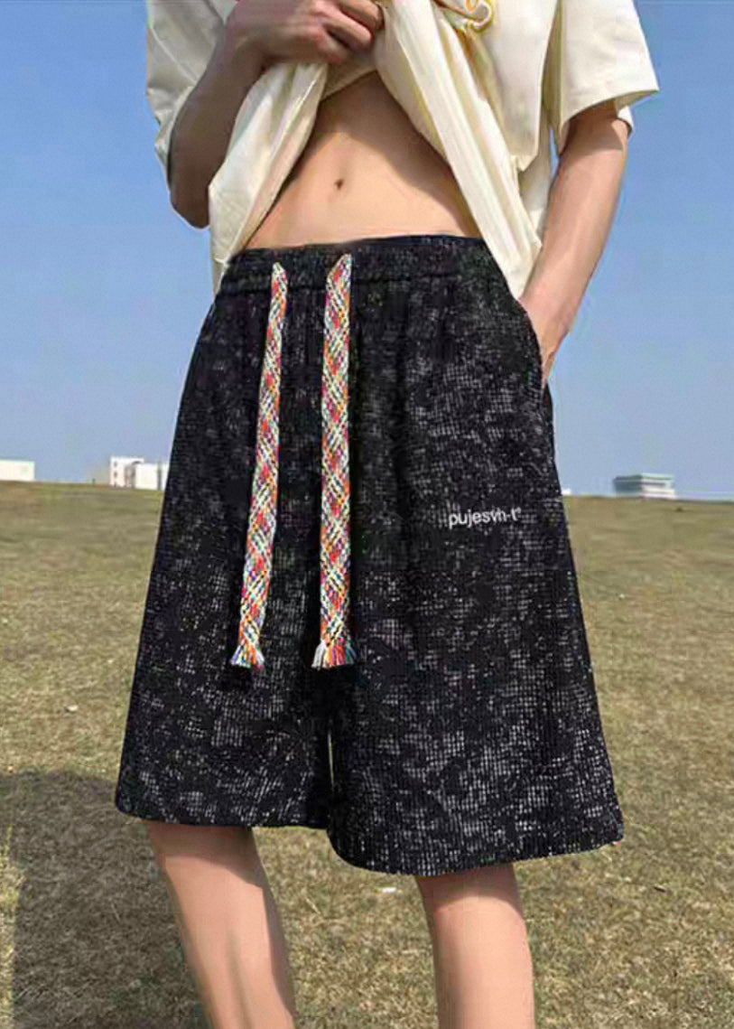 Pockets Letter Dye Tie Black Summer Men Cotton Shorts