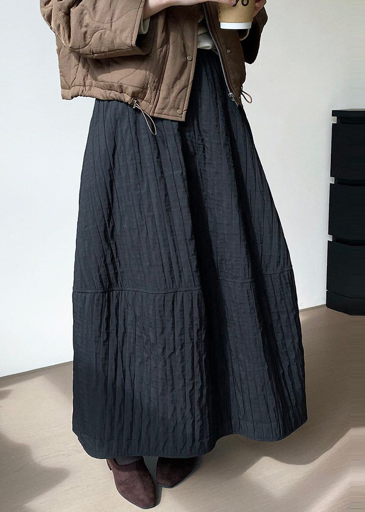 Black Patchwork Cotton Skirt Oversized Spring YK029