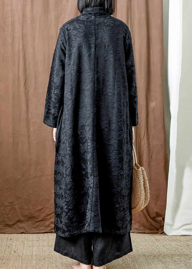 Robe longue en coton à poches noires et col montant pour l'automne MN064