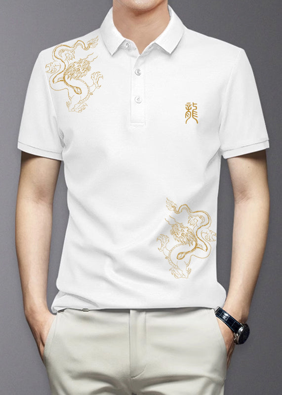 Chemise en coton à boutons noirs, imprimé polo d'été pour homme, coupe slim