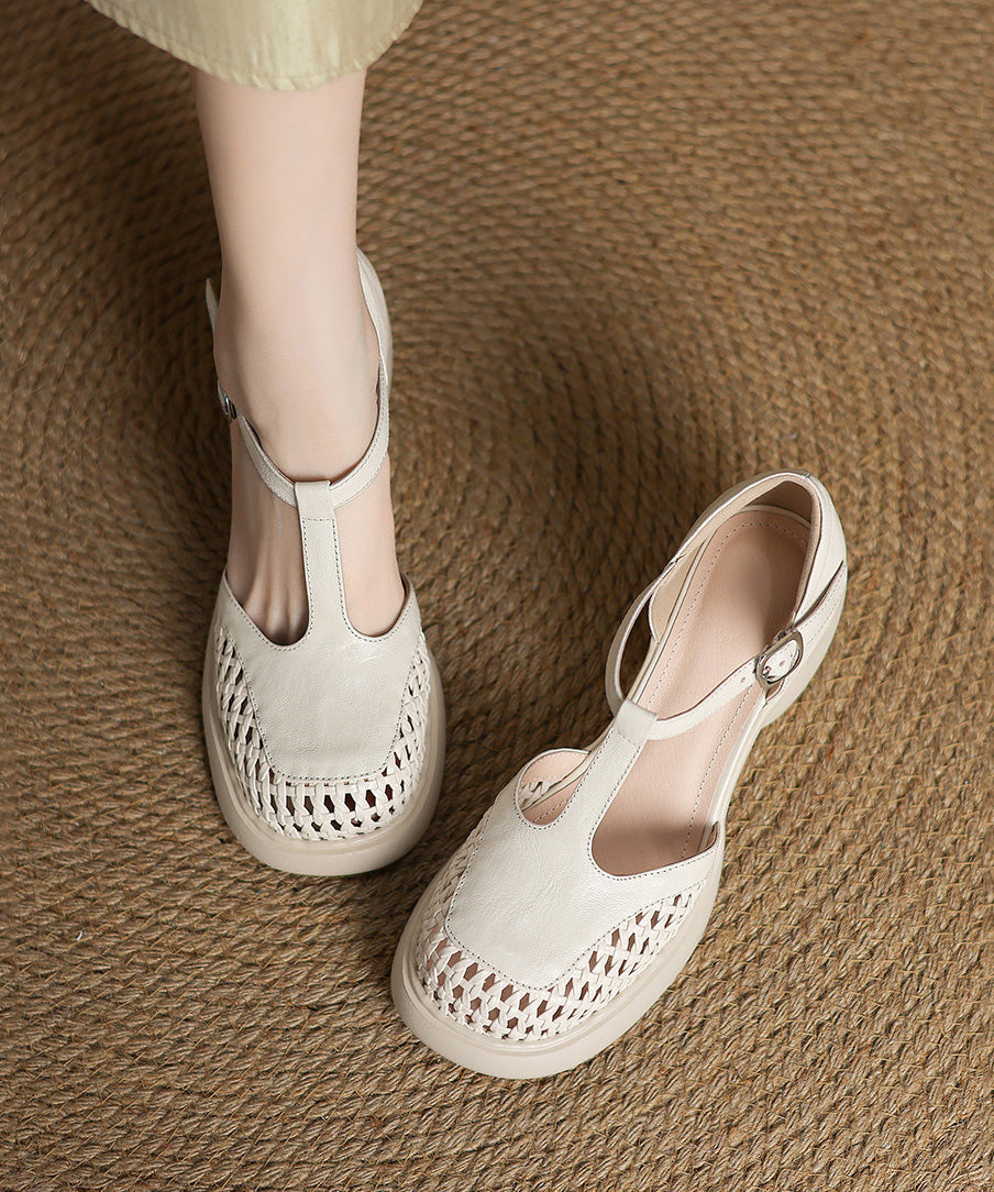 Black Hollow Strap Out Sheepskin Heel Splicing Buckle Chunky