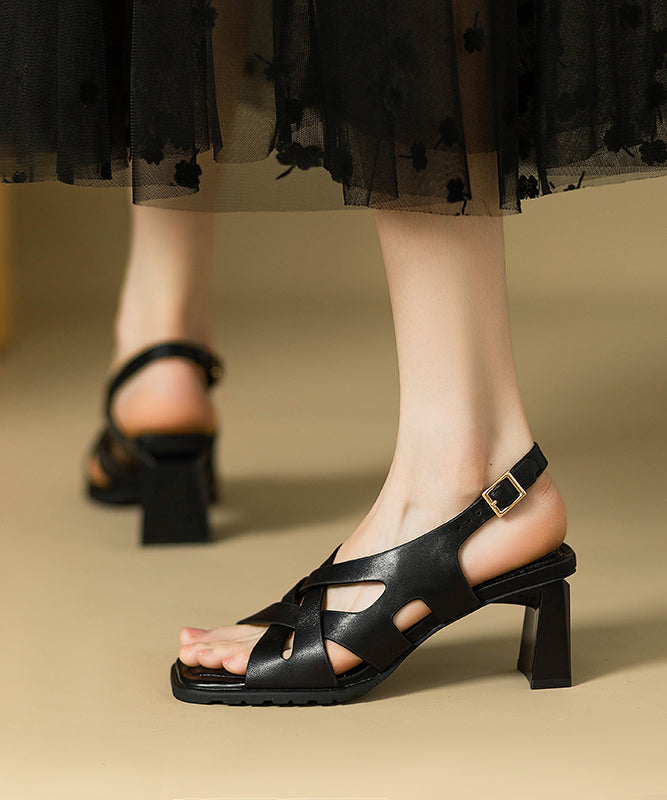 Toe Splicing Heel Sandals Black Peep Chunky Out Hollow