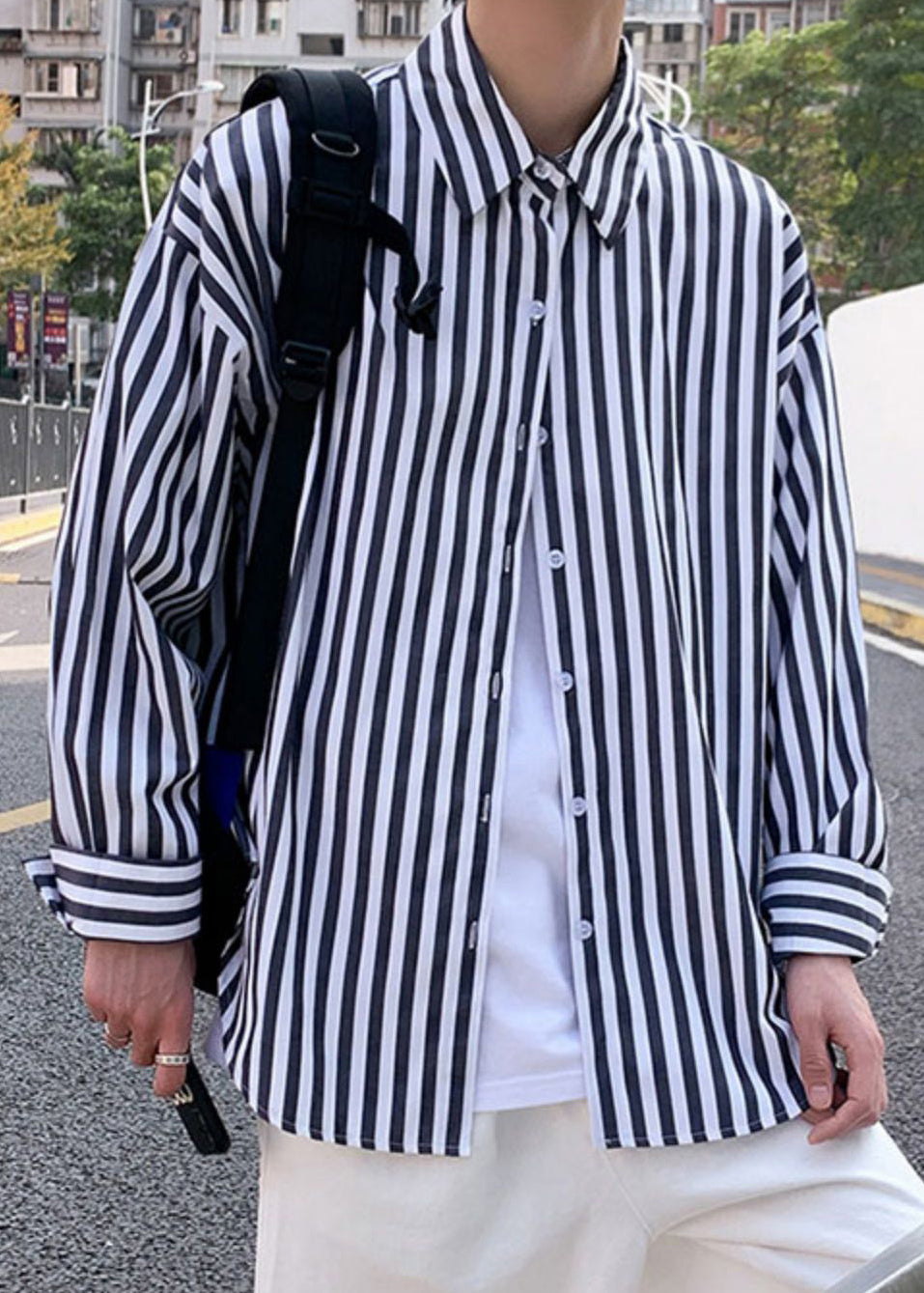 Striped Peter Black Pan Spring Button Men's Collar Cotton Shirts