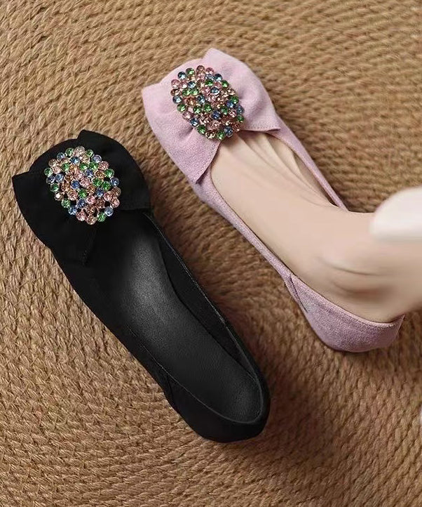 Mocassins confortables en daim Penny avec nœud noir en zircon