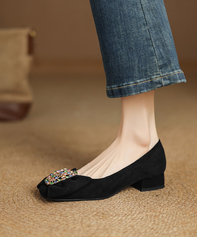 Mocassins confortables en daim Penny avec nœud noir en zircon