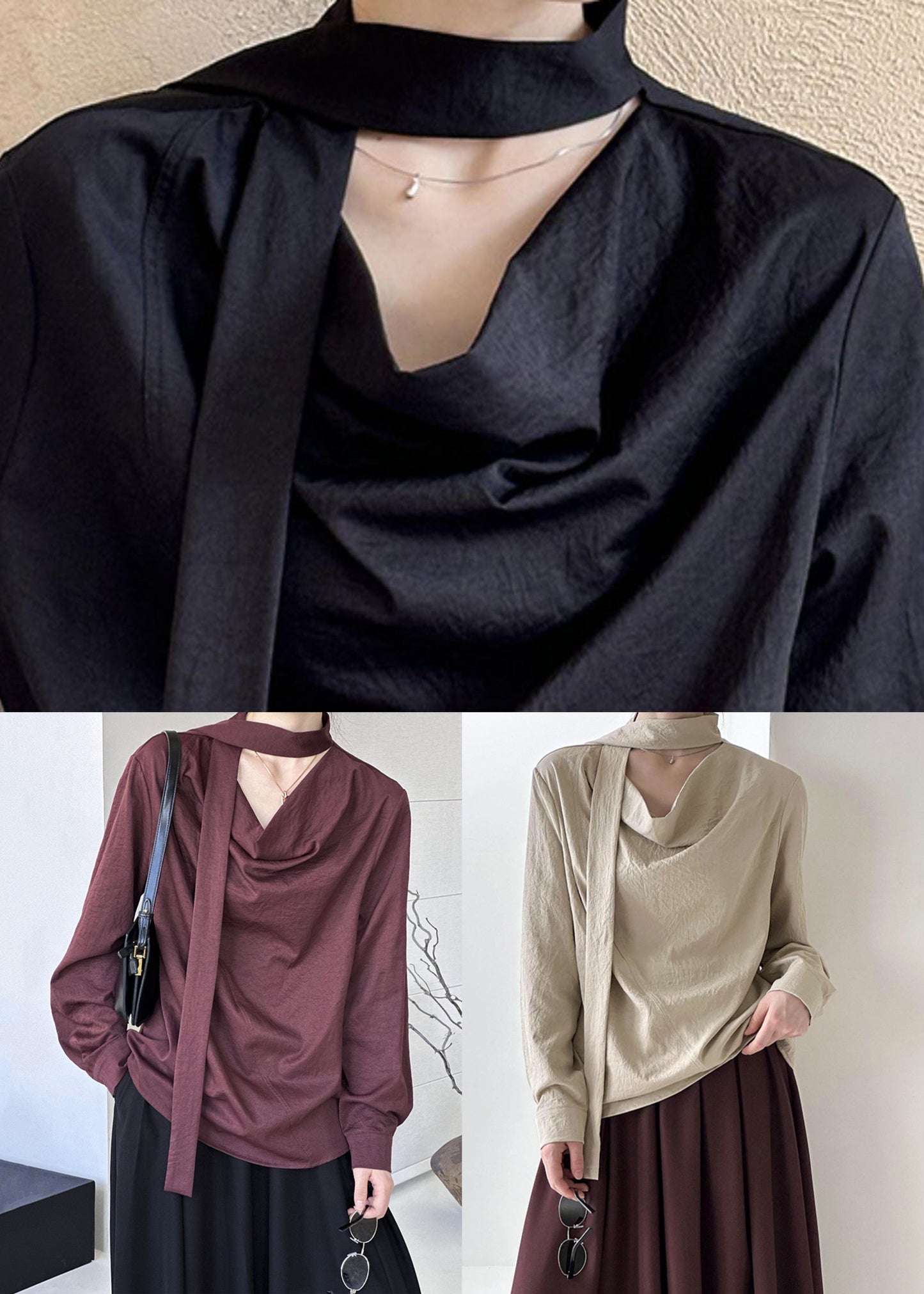 T-shirt asymétrique à manches longues noir