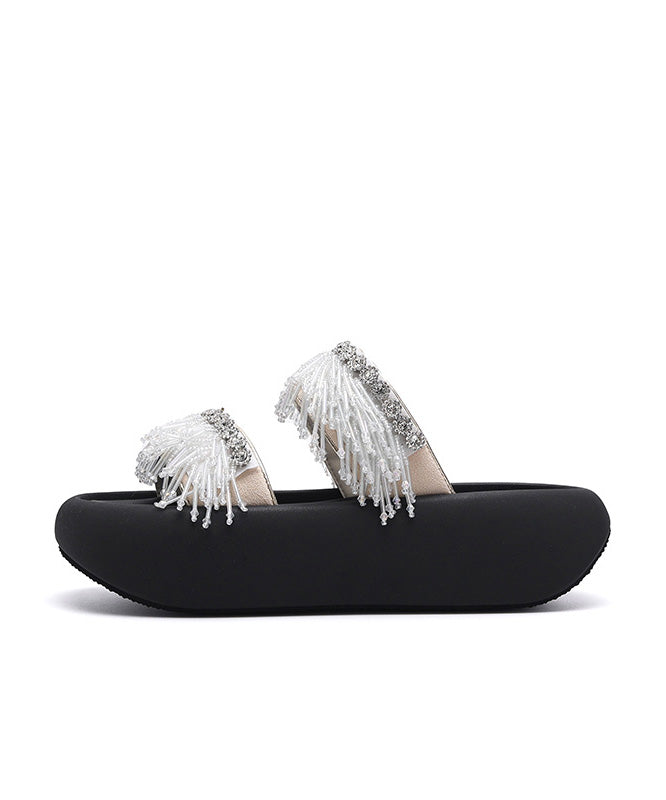 Slide Tassel Toe Splicing Peep Platform Black Sandals
