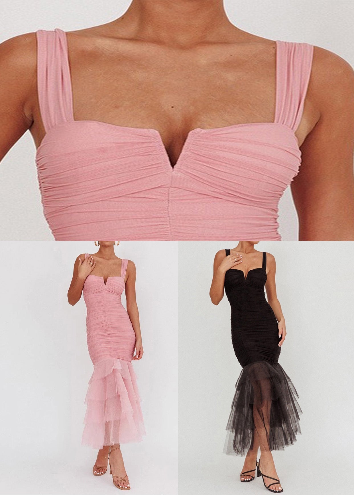 Strap Patchwork Tulle Wrinkled Summer Black Dress Spaghetti