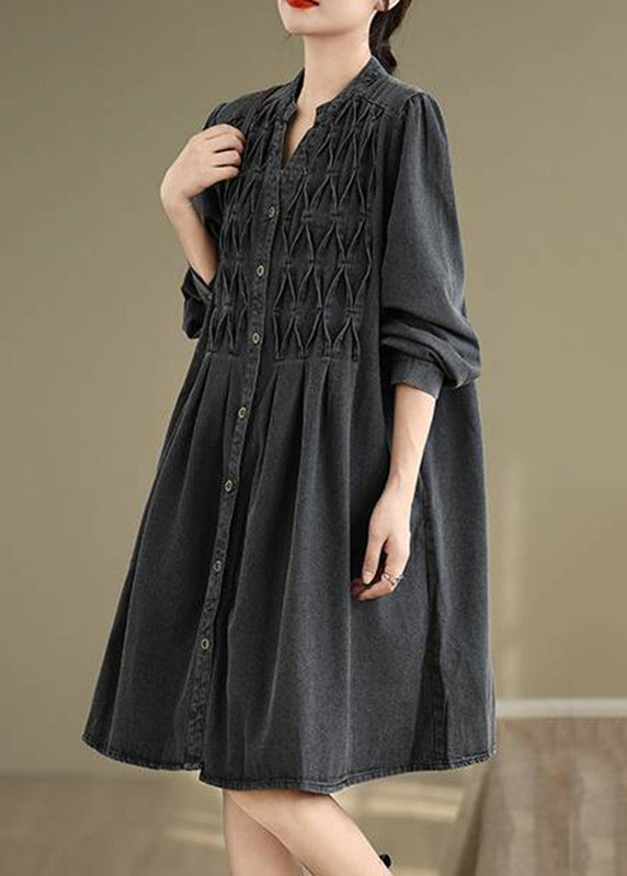 Fall Dresses Neck Black Wrinkled Long V Patchwork