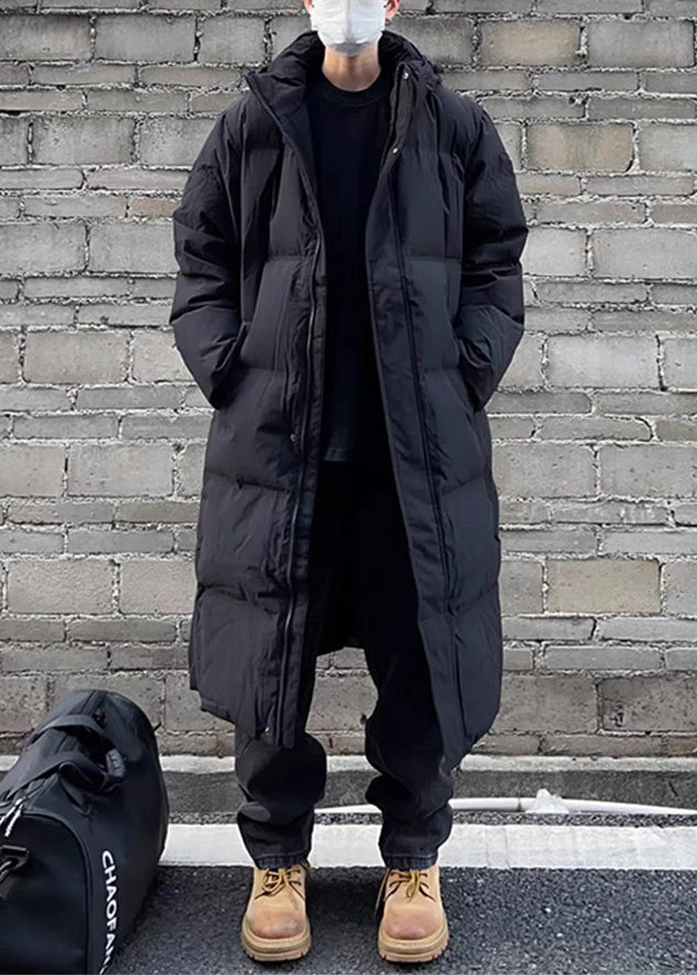 Black Zippered Pockets Men Parka Hooded Winter RJ006