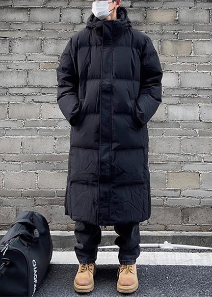 Black Zippered Pockets Men Parka Hooded Winter RJ006