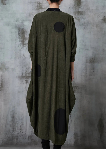 Blackish Green Dot Cotton Trench Coat Asymmetrical Spring Ada Fashion