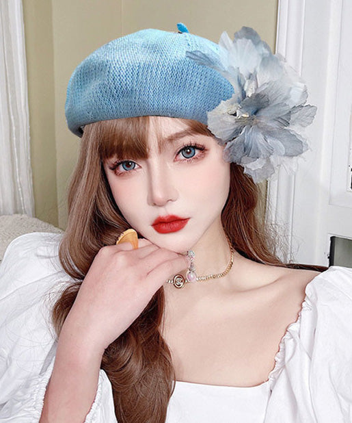 Ink Hat Breathable Wash Flower Tulle Mesh Blue Beret